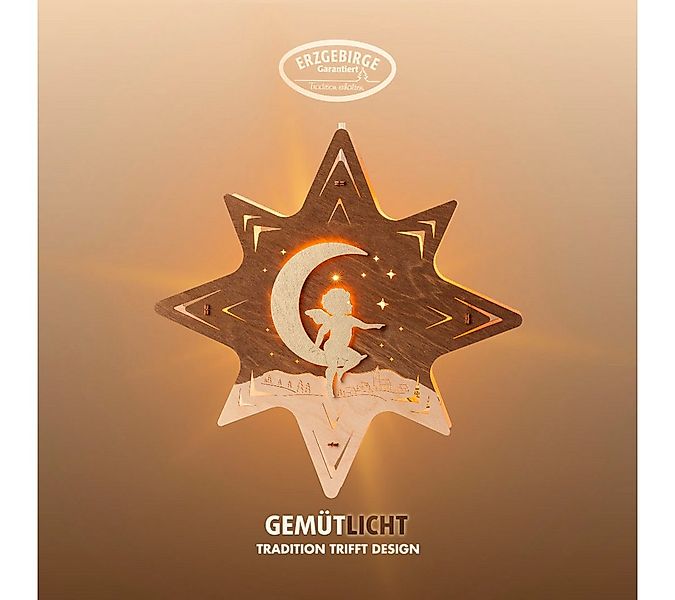 Weigla Dekostern Engel auf Mond, beleuchtetes Fensterbild, BRAUN-GOLD, Made günstig online kaufen