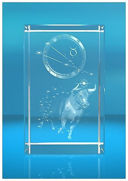 Dekofigur 3D Glasquader I Sternzeichen PRO I Motiv: Stier, Hochwertige Gesc günstig online kaufen