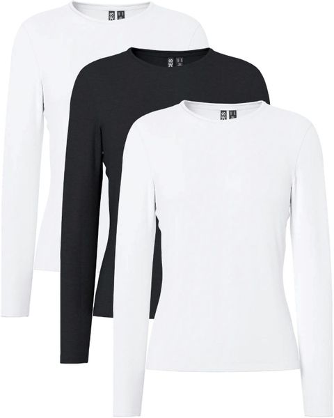 pieces Langarmshirt Basic Rundhalsshirts im 3er günstig online kaufen