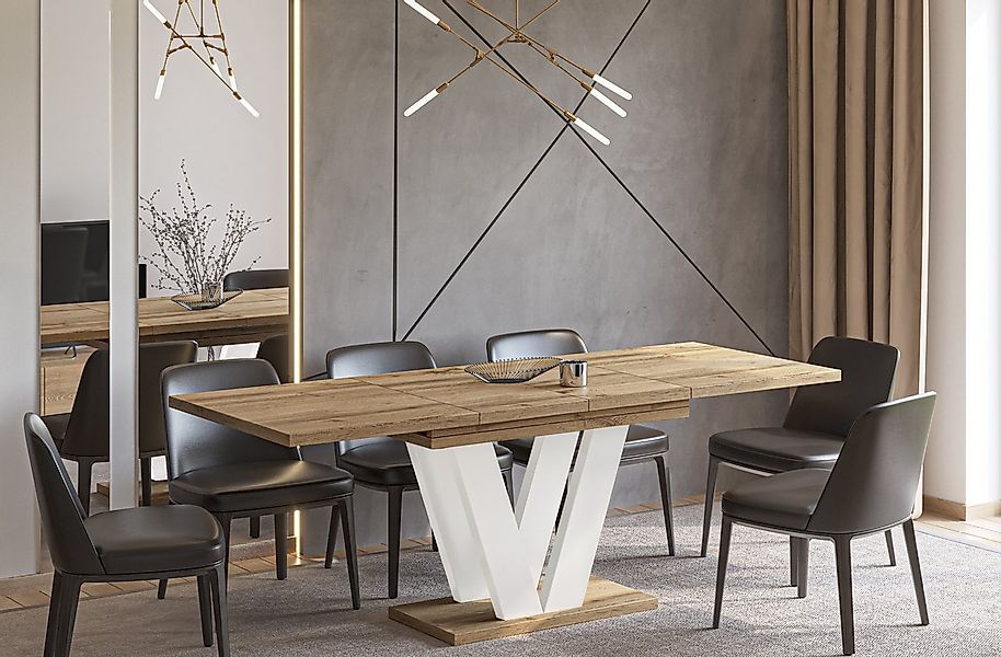 Endo-Moebel Säulen-Esstisch "Lara White" 130-210cm ausziehbar erweiterbar, günstig online kaufen