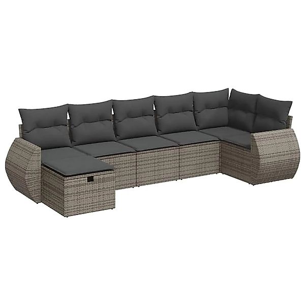 vidaXL 7-Tlg Garten-Sofagarnitur mit Kissen Grau Poly Rattan 3325606 günstig online kaufen