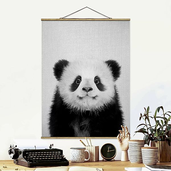 Stoffbild mit Posterleisten Baby Panda Prian Schwarz Weiß günstig online kaufen