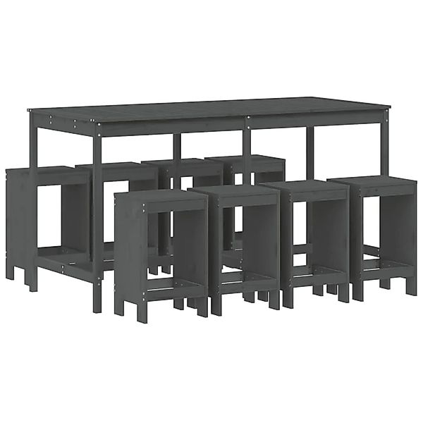 vidaXL 9-tlg Gartenbar-Set Grau Massivholz Kiefer Modell 1 günstig online kaufen
