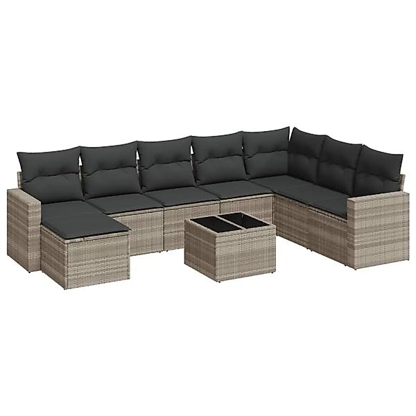 vidaXL 9-Tlg Garten-Sofagarnitur mit Kissen Hellgrau Poly Rattan 3251709 günstig online kaufen