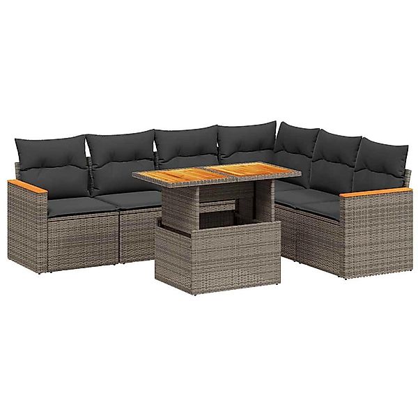 vidaXL 7-Tlg Garten-Sofagarnitur mit Kissen Grau Poly Rattan 3273097 günstig online kaufen