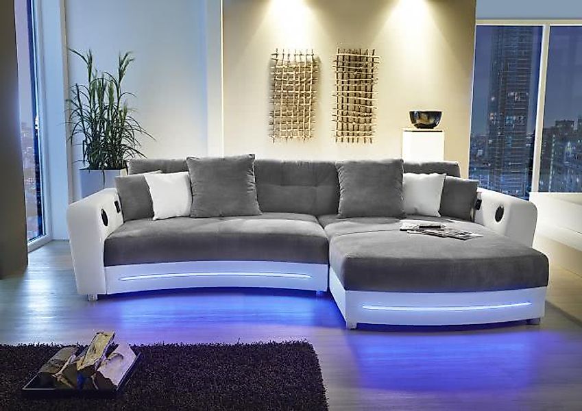 Wohnlandschaft inkl LED Beleuchtung u Soundsystem Laredo von JOB Weiß / Gra günstig online kaufen