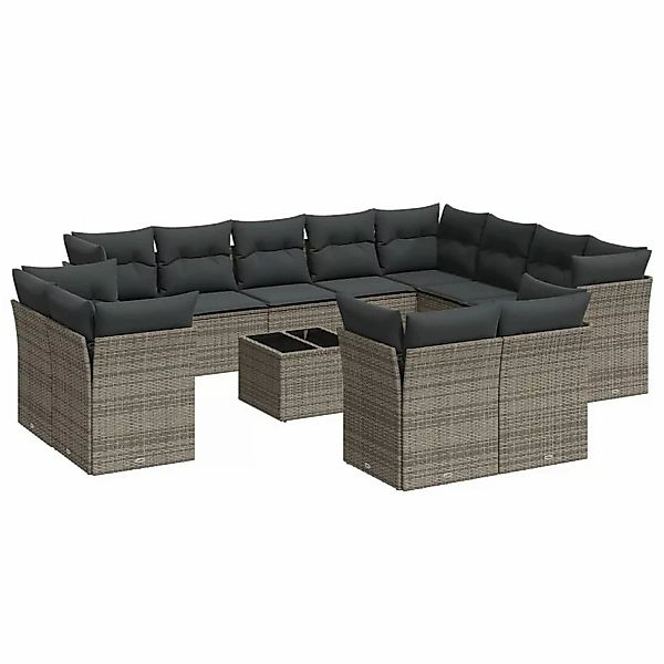 vidaXL 13-tlg Garten-Sofagarnitur mit Kissen Grau Poly Rattan Modell 16 günstig online kaufen