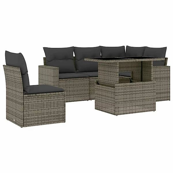 vidaXL 6-tlg Garten-Sofagarnitur mit Kissen Grau Poly Rattan Modell 173 günstig online kaufen