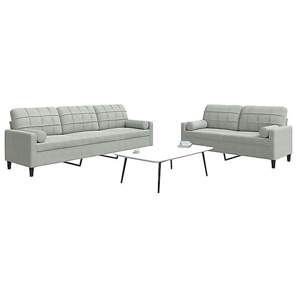 vidaXL Sofa, 2-tlg. Sofagarnitur mit Kissen und Nackenrollen Hellgrau Samt günstig online kaufen