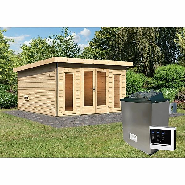 Karibu Saunahaus Magnus 3 Set B Natur mit Ofen 9 kW ext. Strg. günstig online kaufen