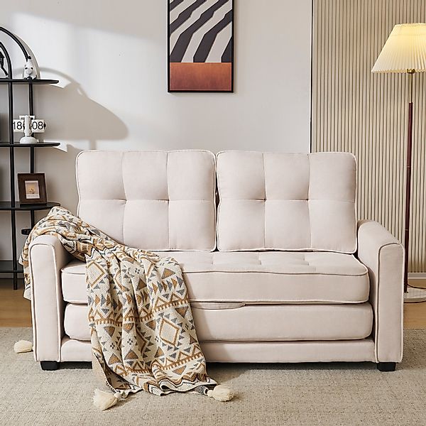 2 Sitzer Schlafsofa 151x75cm Beige mit Seitentaschen, 2-Personen Sofa   Aos günstig online kaufen