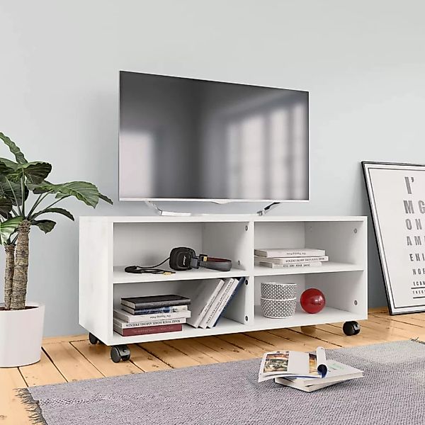 vidaXL TV-Schrank TV-Schrank mit Rollen Weiß 903535 cm Spanplatte Lowboard günstig online kaufen