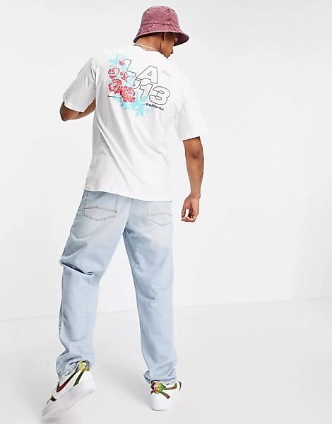 Only & Sons – Oversized-T-Shirt in Weiß mit L.A.-Schriftzug und Rosen-Print günstig online kaufen