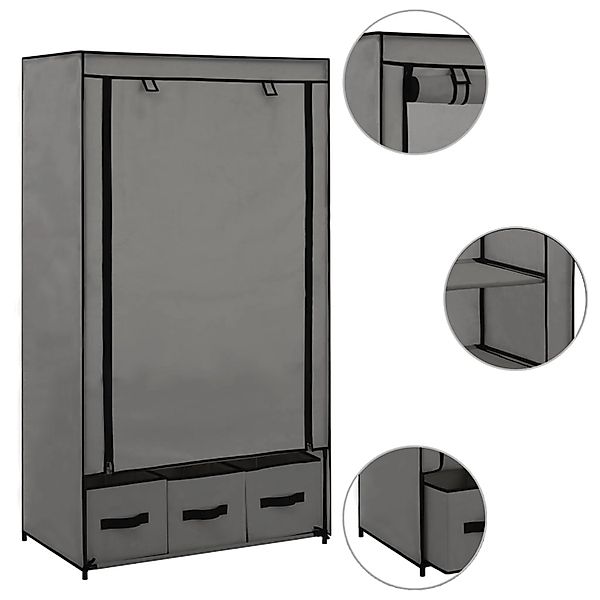 Kleiderschrank Grau 87 X 49 X 159 Cm Stoff günstig online kaufen