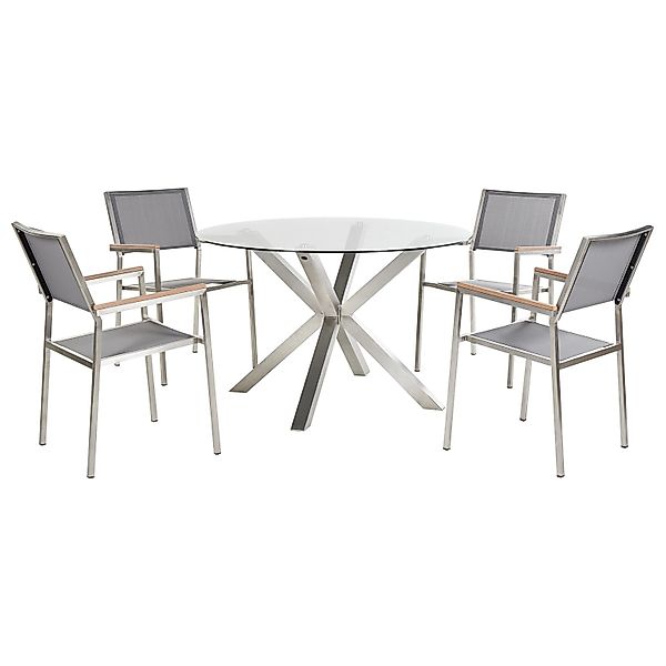 Beliani Gartentisch Set MALETTO/GROSSETO Silber Transparent Heller Holzfarb günstig online kaufen