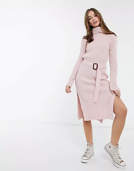 In The Style x Billie Faiers – Strickkleid mit Rollkragen und Gürtel in Ros günstig online kaufen