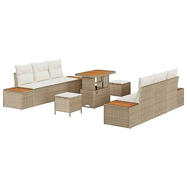 vidaXL Gartensofa-Set mit Kissen mit Speicher 9 Stk Beige Poly Rattan 33648 günstig online kaufen