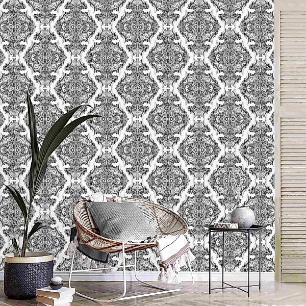 Fototapete Aquarell Barock Muster in Grau günstig online kaufen