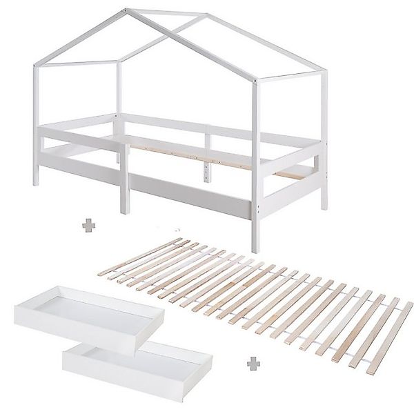 roba® Hausbett 90 x 200 cm - Kinderbett nach Montessori Prinzip - Holz weiß günstig online kaufen