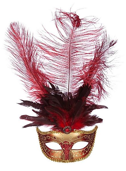 Metamorph Verkleidungsmaske Venezianische Federmaske rot, Ideal für venezia günstig online kaufen