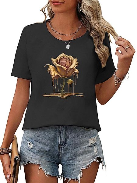 PYLIKE T-Shirt Damen Bequemes Sommer Kurzarmbluse Rose Ausgefallene T-Shirt günstig online kaufen