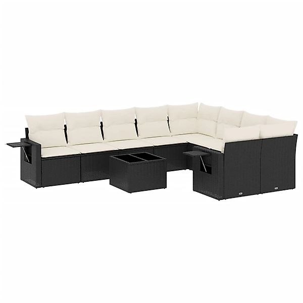 vidaXL 10-Tlg Garten-Sofagarnitur mit Kissen Schwarz Poly Rattan 3252983 günstig online kaufen