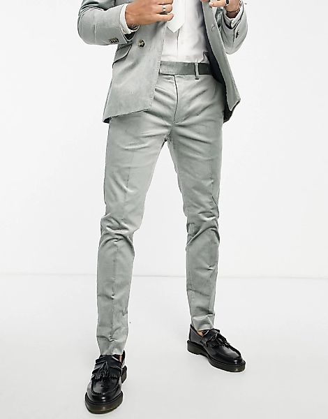 Topman – Eng geschnittene Anzughose aus Cord in Hellgrün günstig online kaufen