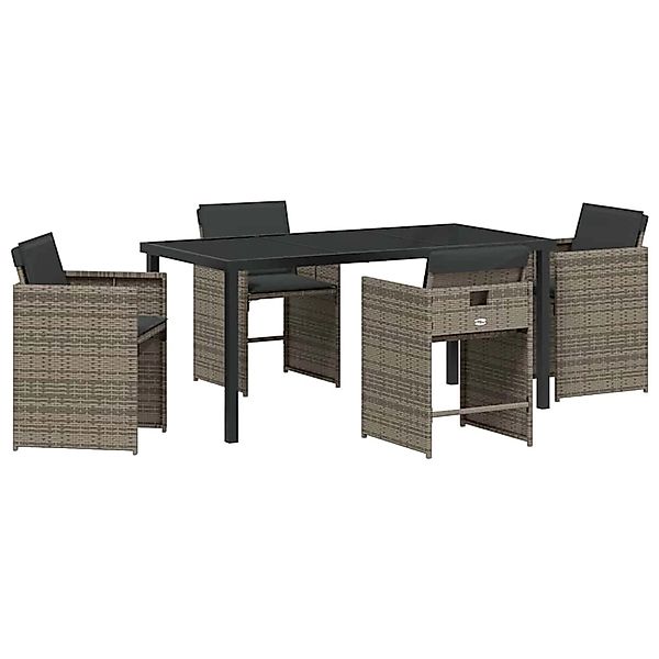 vidaXL 5-Teiliges Garten-Ess-Set mit Kissen Grau Poly Rattan 3379982 günstig online kaufen