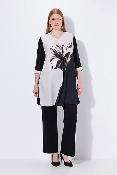 Ulla Popken Tunika Tunika Blüte Zierfalte V-Ausschnitt 3/4-Arm günstig online kaufen