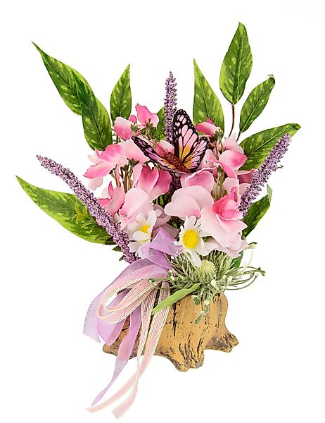 Kunstpflanze Orchideen, Gänseblümchen, Schmetterling und Schleife, günstig online kaufen