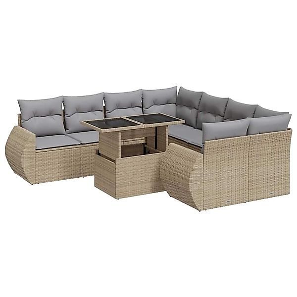 vidaXL 9-Tlg Garten-Sofagarnitur mit Kissen Beige Poly Rattan 3326610 günstig online kaufen