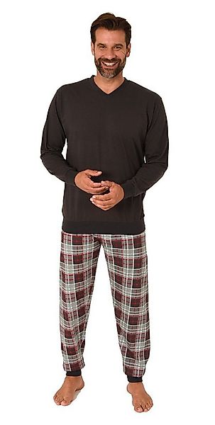 Normann Pyjama Normann Herren Pyjama lang mit Bündchen und karierter Jersey günstig online kaufen