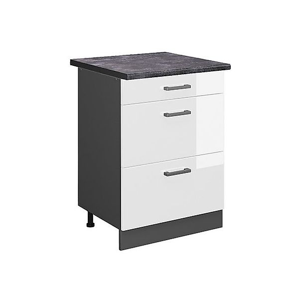 Vicco Küchenunterschrank R-Line Weiß Hochglanz/Anthrazit 60 cm mit Schublad günstig online kaufen