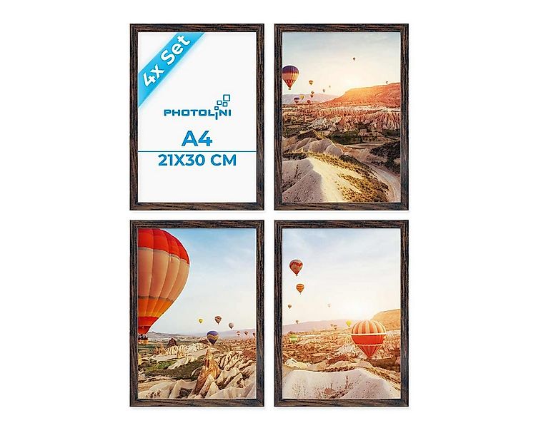 PHOTOLINI Bilderrahmen 4er Set 21x30 cm / DIN A4 Modern Schmal mit Acrylgla günstig online kaufen