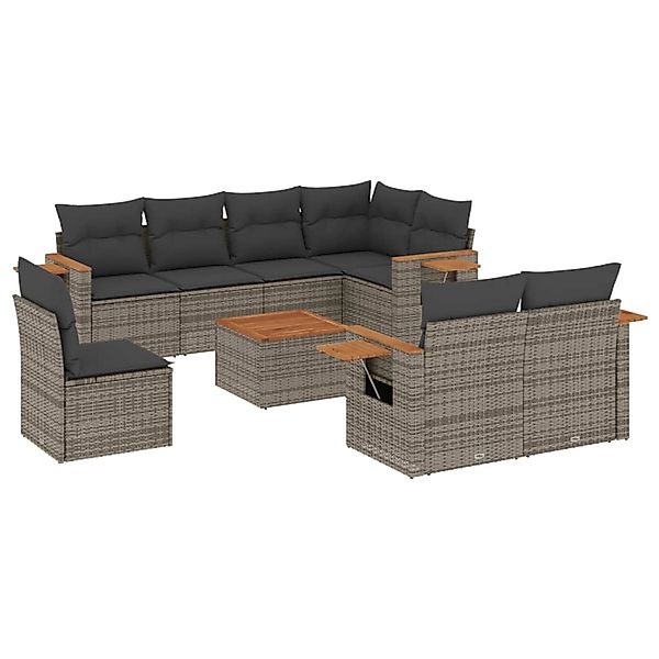vidaXL 9-Tlg Garten-Sofagarnitur mit Kissen Grau Poly Rattan 3227012 günstig online kaufen