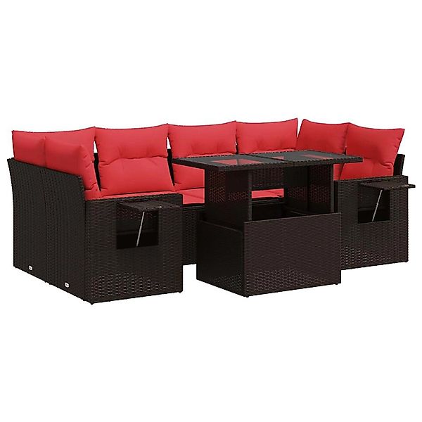 vidaXL 7-Tlg Garten-Sofagarnitur mit Kissen Braun Poly Rattan Akazie 332643 günstig online kaufen