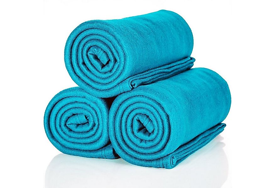 Wohndecke 3 St. A3T Oeko-Tex Polar Fleecedecken Couch türkis 130x160cm weic günstig online kaufen