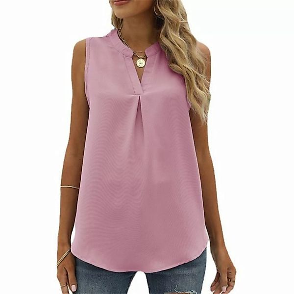 RUZU UG Kurzarmbluse Einfarbiges, ärmelloses Hemd aus Chiffon mit V-Ausschn günstig online kaufen
