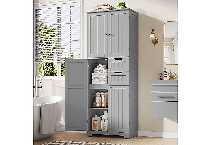 HOMECHO Hochschrank Badezimmerschrank mit 4 Türen 2 Schubladen für Wohnzimm günstig online kaufen