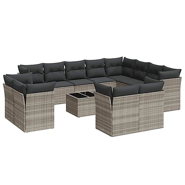 vidaXL 13-Tlg Garten-Sofagarnitur mit Kissen Hellgrau Poly Rattan 3218542 günstig online kaufen