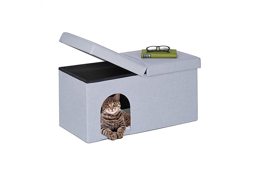 relaxdays Indoorhütte Katzenhöhle in Grau mit Deckel günstig online kaufen