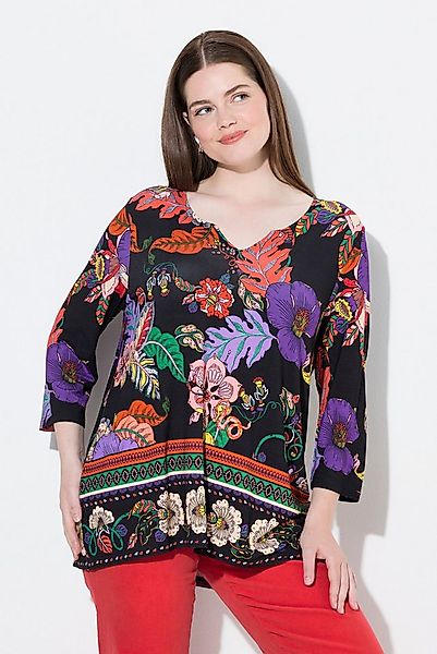 Ulla Popken T-Shirt Shirt Landhausdruck A-Linie Tunika-Ausschnitt günstig online kaufen
