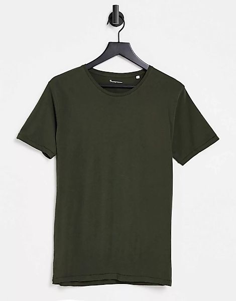 Knowledge Cotton Apparel – T-Shirt in Khaki aus Bio-Baumwolle-Grün günstig online kaufen