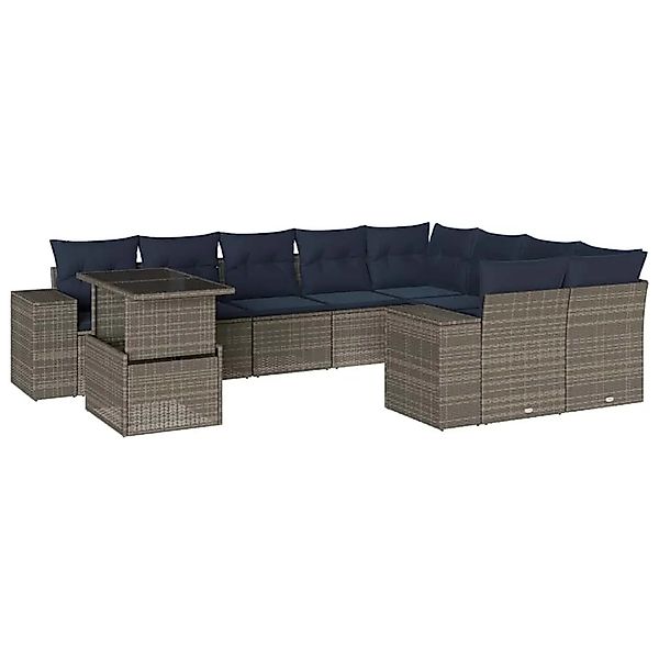 vidaXL 10-Tlg Gartensofa-Set mit Kissen Grau Polyrattan 3269401 günstig online kaufen