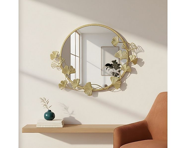 EDAXO Wandspiegel Runder Wandspiegel mit Zierrahmen SOL, Ø 50 cm, Ginkgo-Ra günstig online kaufen