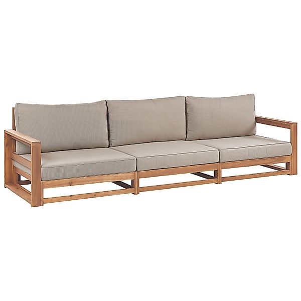 Beliani Gartensofa Heller Holzfarbton Grau Beige 75x269x72 günstig online kaufen