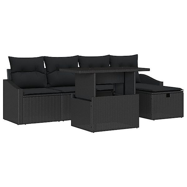 vidaXL Loungesofa 6-teiliges Gartensofa-Set mit Kissen Schwarz Polyrattan, günstig online kaufen