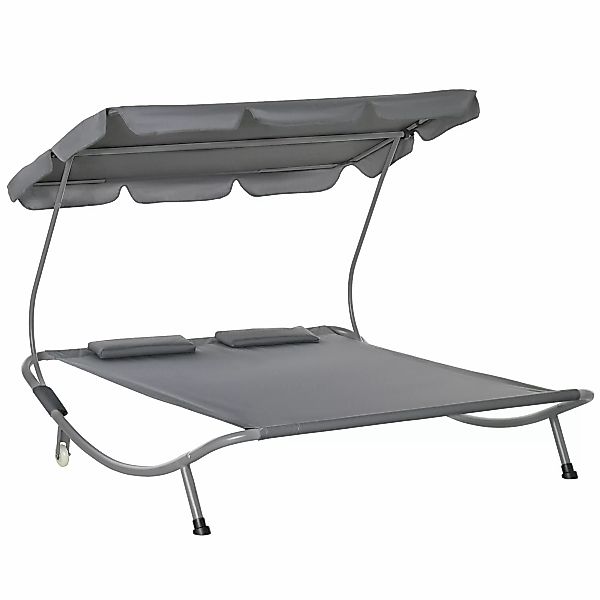 Outsunny Doppelliege mit Dach  Rollbare Sonnenliege Relaxliege, Stahl, Grau günstig online kaufen