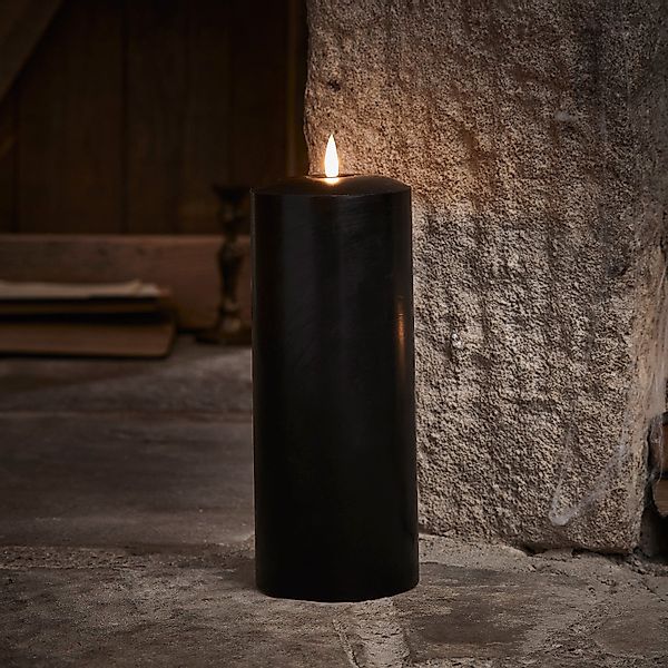 TruGlow® LED Stumpenkerze Echtwachs schwarz breit 25cm günstig online kaufen