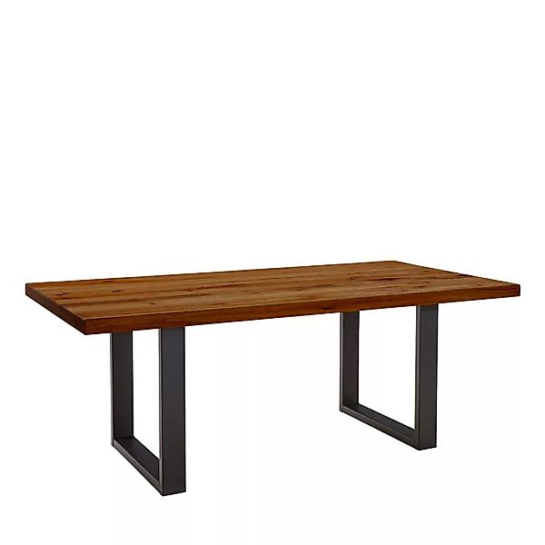 Tisch U-Gestell schwarz aus Zerreiche Massivholz Metall günstig online kaufen